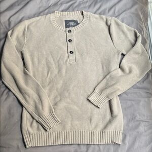H&M Men’s Beige Crewneck Henley Sweater with Button Placket